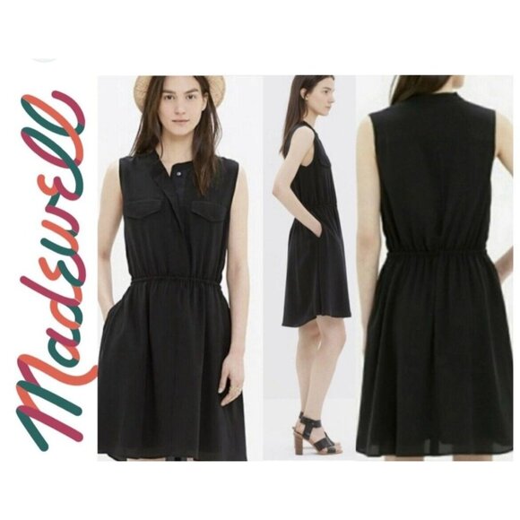 Madewell Dresses & Skirts - Madewell 1937 Black Silk Sleeveless Button-Front Dress XS